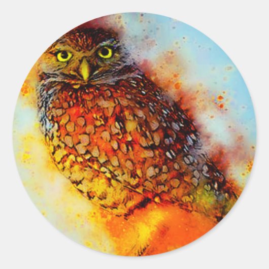 Sticker Rond Hibou éclaboussé (Devant)