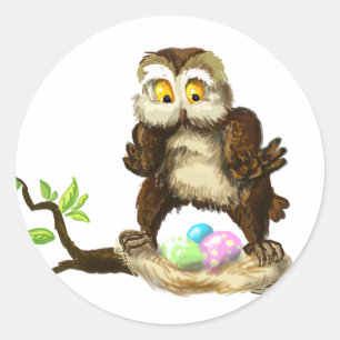 Sticker Rond Hibou heureux de Pâques