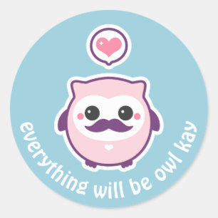 Sticker Rond Hibou mignon de moustache
