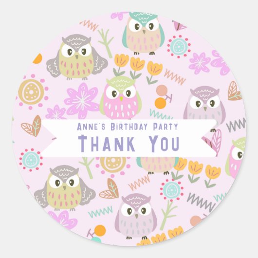 Sticker Rond Hibou Pastel Rose (Devant)