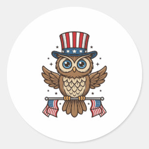Sticker Rond Hibou patriotique Gravure vintage Graphique_1