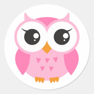 Sticker Rond Hibou rose mignon de bébé de bande dessinée