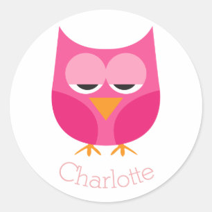 Sticker Rond Hibou rose somnolent personnalisé