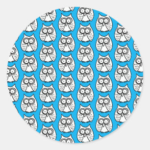 Sticker Rond Hiboux de dessin animé drôles bleus