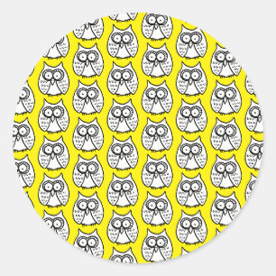 Sticker Rond Hiboux de dessin animé drôles jaunes