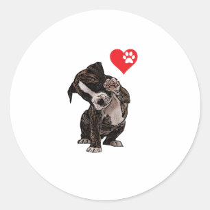 Sticker Rond High Five Heart Bulldog Pup I Love Boxer Amoureux