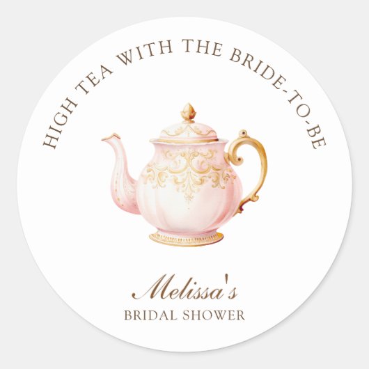 Sticker Rond High Tea Pastel Gold Bridal Shower (Devant)