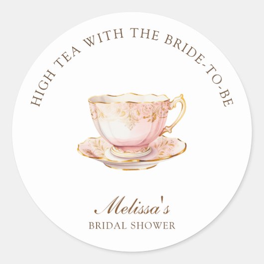 Sticker Rond High Tea Pastel Gold Bridal Shower (Devant)
