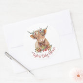 Sticker Rond Highland Calf Floral Rustique Aquarelle Cute (Enveloppe)
