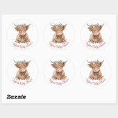 Sticker Rond Highland Calf Floral Rustique Aquarelle Cute (Feuille)