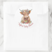 Sticker Rond Highland Calf Floral Rustique Aquarelle Cute (Sac)