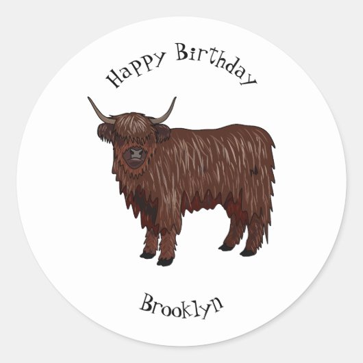 Sticker Rond Highland cow (Devant)