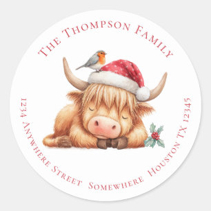 Sticker Rond Highland Cow Asleep Nom du retour