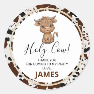 Sticker Rond Highland Cow Cow Imprimer Anniversaire