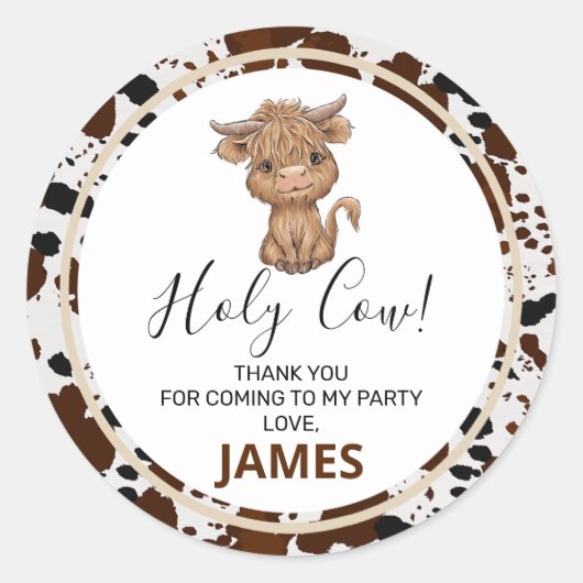 Sticker Rond Highland Cow Cow Imprimer Anniversaire (Devant)
