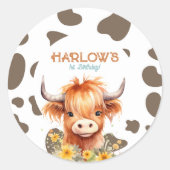 Sticker Rond Highland Cow Ma première fête d'anniversaire de ro (Devant)