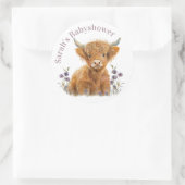 Sticker Rond Highland vache fleurie boho fête en faveur autocol (Sac)