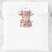 Sticker Rond Highland vache fleurie boho fête en faveur autocol (Sac)