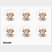 Sticker Rond Highland vache fleurie boho fête en faveur autocol (Feuille)