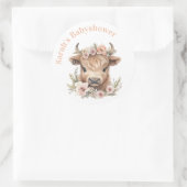 Sticker Rond Highland vache fleurie boho fête en faveur autocol (Sac)