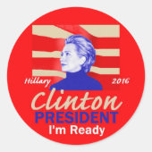 Sticker Rond Hillary CLINTON 2016 (Devant)