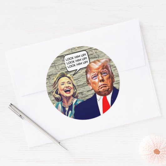 Sticker Rond Hillary Drôle Dit Verrouiller Trump (Enveloppe)