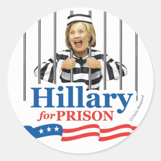 Sticker Rond HILLARY FOR PRISON ! Verrouillez-La ! GRAND VIRAL  (Devant)