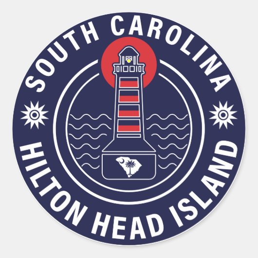 Sticker Rond Hilton Head Island Lighthouse Retro Sunset (Devant)