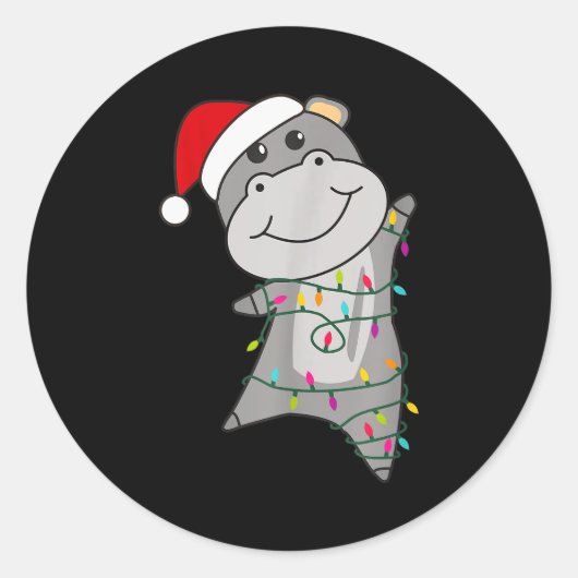 Sticker Rond Hip Happy Christmas Fairy Lights Sweet Animals Hip (Devant)