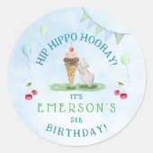 Sticker Rond Hip Hippo Hooray fête d'anniversaire (Devant)