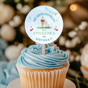 Sticker Rond Hip Hippo Hooray fête d'anniversaire