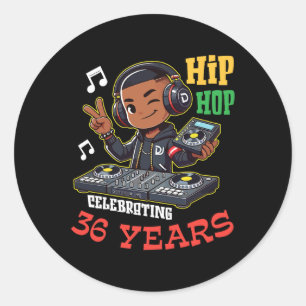 Sticker Rond Hip hop de garçon célébrant 36 ans Joyeux annivers