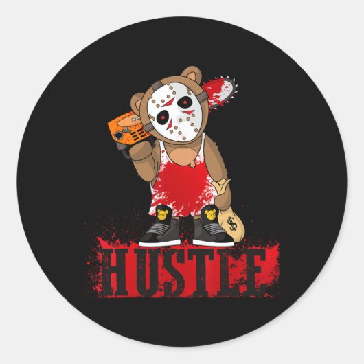 Sticker Rond Hip hop Lover Hockey Mask Teddy Bear Fun Entrepren (Devant)