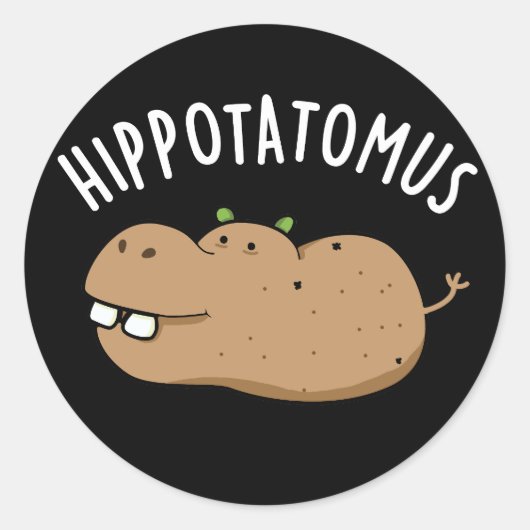 Sticker Rond Hip Potato-mus Funny Hippo Pun Dark BG (Devant)