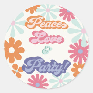 Sticker Rond Hippie 1960 's 1970 's Paix Amour & Fête Anniversa
