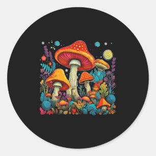 Sticker Rond Hippie Champhrooms Psychedelic Forest Fungi Festiv