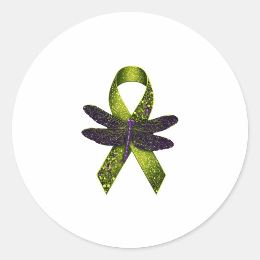 Sticker Rond Hippie Dragonfly Green Ribbon Cerebral Palsy Aware (Devant)