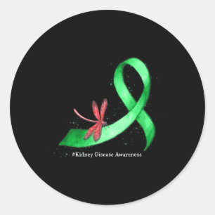 Sticker Rond Hippie Dragonfly Green Ribbon Maladie rénale Aware