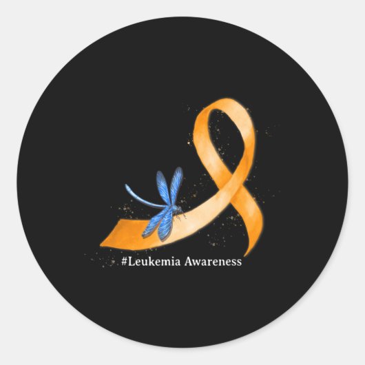 Sticker Rond Hippie Dragonfly Orange Ribbon Leukemia Sensibilis (Devant)