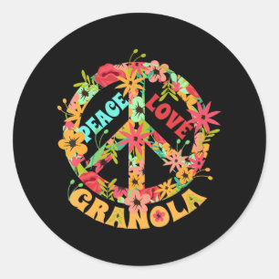 Sticker Rond Hippie Drôle Citation Paix Amour Granola Hippie