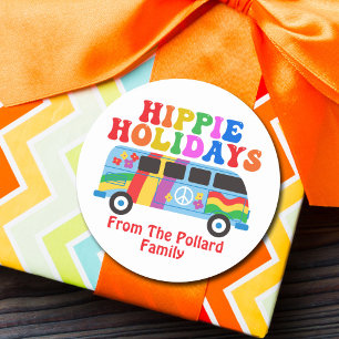 Sticker Rond Hippie Holidays Cute Retro les années 70 Van Custo