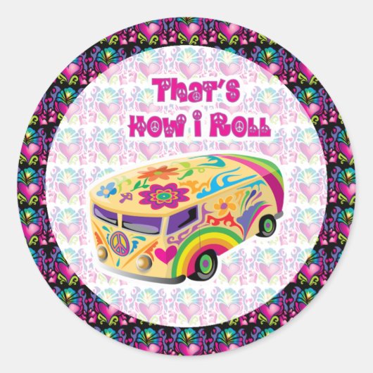 Sticker Rond hippie van comment je roule avec les coeurs super (Devant)