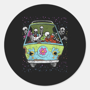 Sticker Rond Hippie Van Halloween Costume Retro Bones