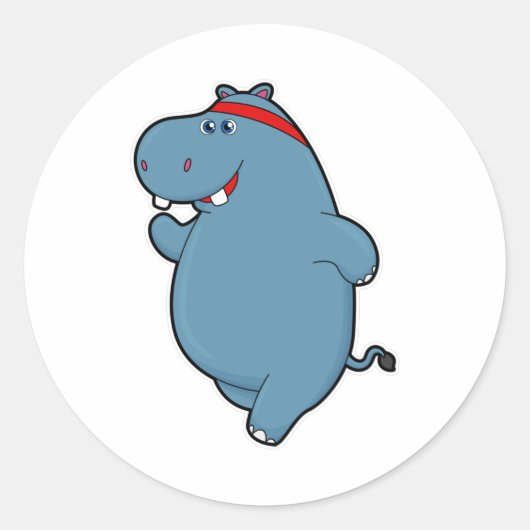 Sticker Rond Hippo à la course avec bandeau (Devant)