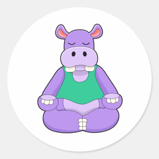 Sticker Rond Hippo au Yoga en position assise (Devant)