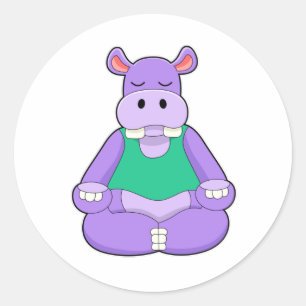 Sticker Rond Hippo au Yoga en position assise