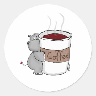 Sticker Rond Hippo avec café