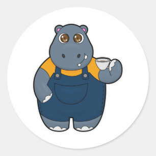 Sticker Rond Hippo avec la coupe du café