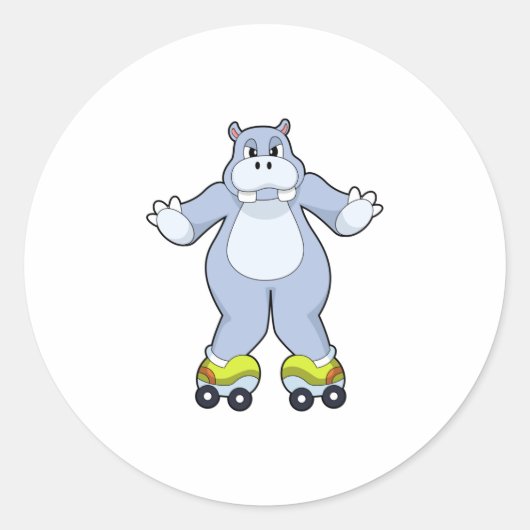 Sticker Rond Hippo avec patins à rouleaux (Devant)