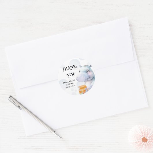 Sticker Rond Hippo Baby shower Favoriser (Enveloppe)